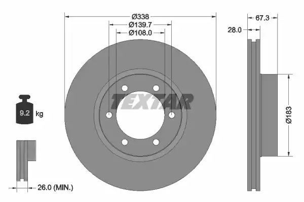 Tarcza hamulcowa przód Toyota LANDCRUISER 2,7-4,0 02-09 338X28 Textar 92137303