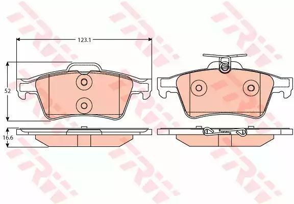 Klocki hamulcowe tył Ford C-MAX FOCUS KUGA TRANSIT 1,0-2,5 10- 123,1x52x16,6 ATE TRW GDB2086