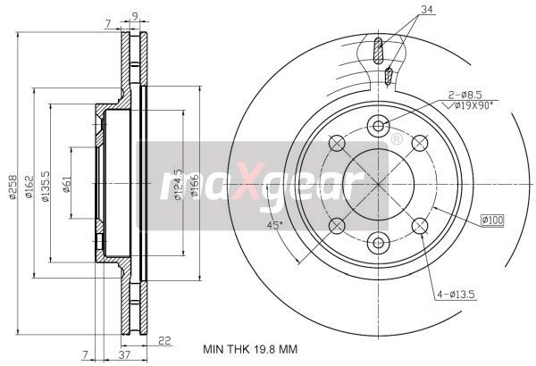 TARCZA HAMULCOWA PRZÓD RENAULT CLIO 12- DACIA LOGAN SANDERO 12- MaXgear 19-2729