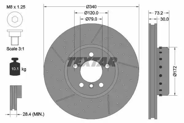Tarcza hamulcowa przód BMW 1 2 3 4 10- PERFOROWANY 340x30 WYSOKO NAWĘGLANA  Textar 92265025