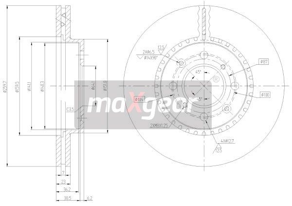 TARCZA HAMULCOWA PRZÓD HONDA CIVIC 01- 1,7CDTI MaXgear 19-2498