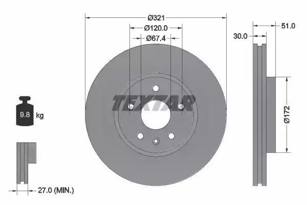 Tarcza hamulcowa przód Opel INSIGNIA 1,6-2,0 08- 321X30 WYSOKO NAWĘGLANA Textar 92187005