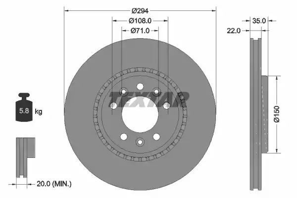 Tarcza hamulcowa tył Citroen JUMPER 1,6-2,0 BLUEHDI 16- 294x22 Textar 92287103