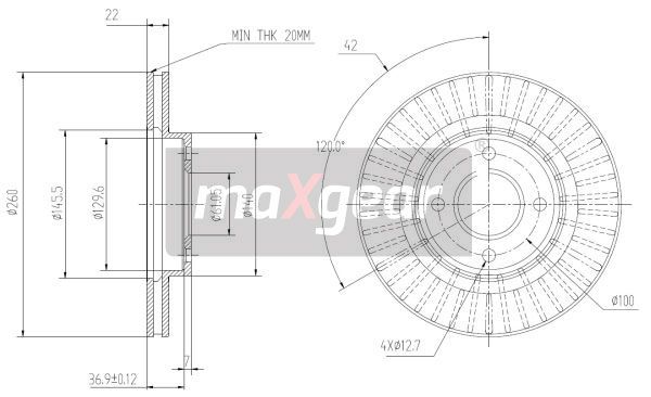 TARCZA HAMULCOWA PRZÓD NISSAN MICRA K13 10- MaXgear 19-3218