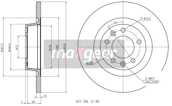 TARCZA HAMULCOWA TYŁ FIAT SCUDO 07- Z POWŁOKĄ ANTYKOROZYJNĄ MaXgear 19-1878MAX