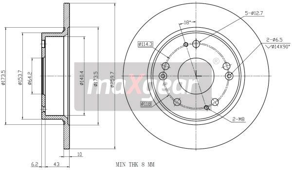 TARCZA HAMULCOWA TYŁ HONDA ACCORD 03- Z POWŁOKĄ ANTYKOROZYJNĄ MaXgear 19-1843MAX