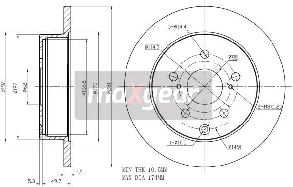 TARCZA HAMULCOWA TYŁ TOYOTA RAV-4 06- Z POWŁOKĄ ANTYKOROZYJNĄ MaXgear 19-2466MAX