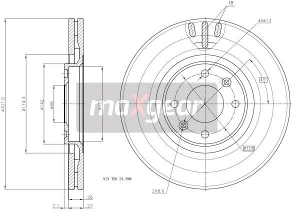 TARCZA HAMULCOWA PRZÓD CITROEN C4 Z POWŁOKĄ ANTYKOROZYJNĄ MaXgear 19-1875MAX