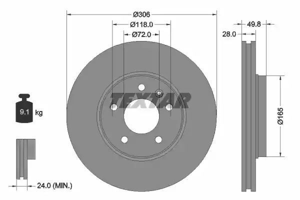 TARCZA HAM. OPEL P. VIVARO 1,9-2,5 CDTI 01-  Textar 92116005