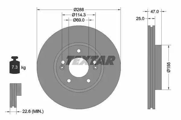 TARCZA HAM. HYUNDAI P. I30 1,0-1,4T-GDI/1,6 CRDI 16- Textar 92290503